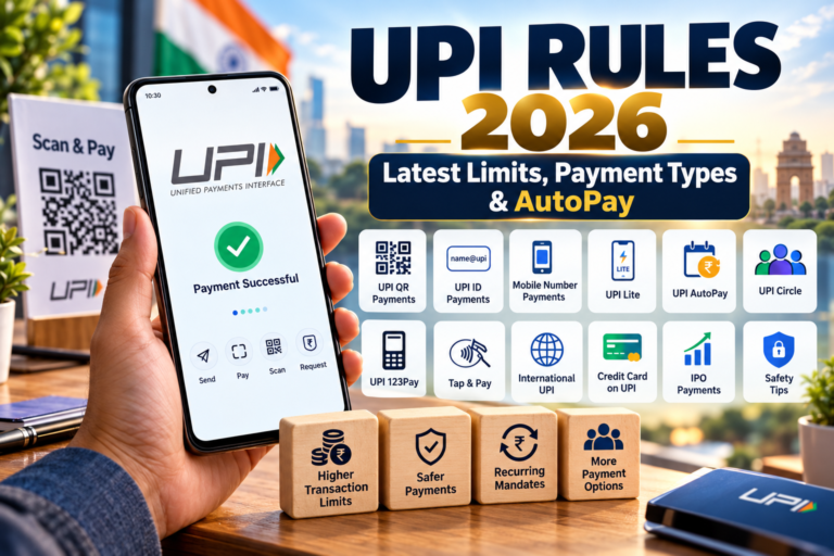UPI Rules 2026 showing latest payment limits, UPI payment types and AutoPay features
