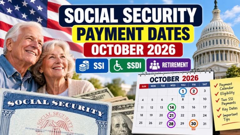 Social Security payment dates for October 2026 showing SSI, SSDI, retirement benefits and the payment calendar.