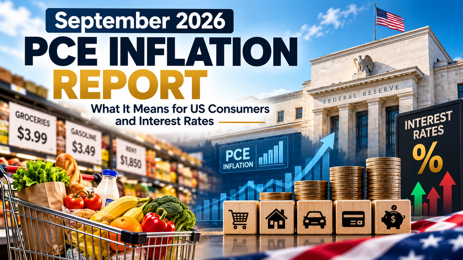 September 2026 PCE Inflation Report showing US inflation, Federal Reserve interest rates, consumer prices, and grocery costs.